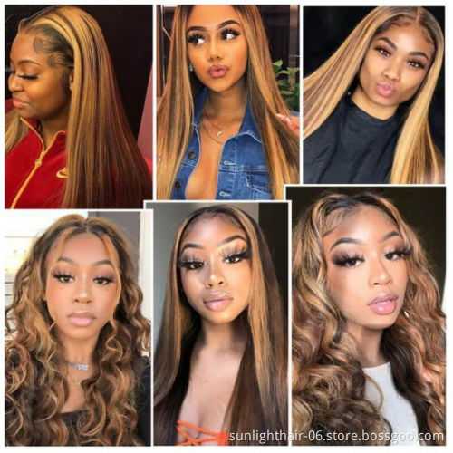 Sunlight 100% virgin hair bundles body wave human hair color 4/27 highlights bundles with 4x4 lace closure frontal